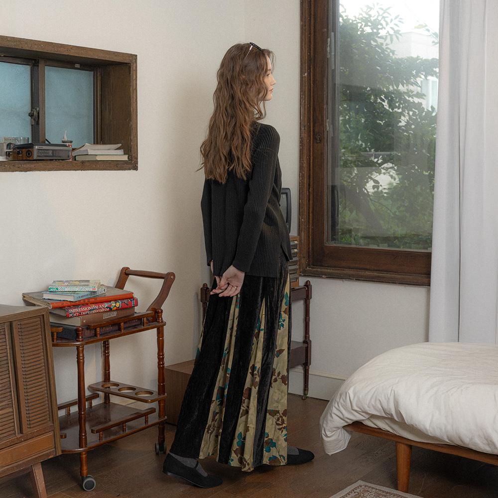 Peulaudeumali Pm_Splicing Fallen Leaf Skirt_Black