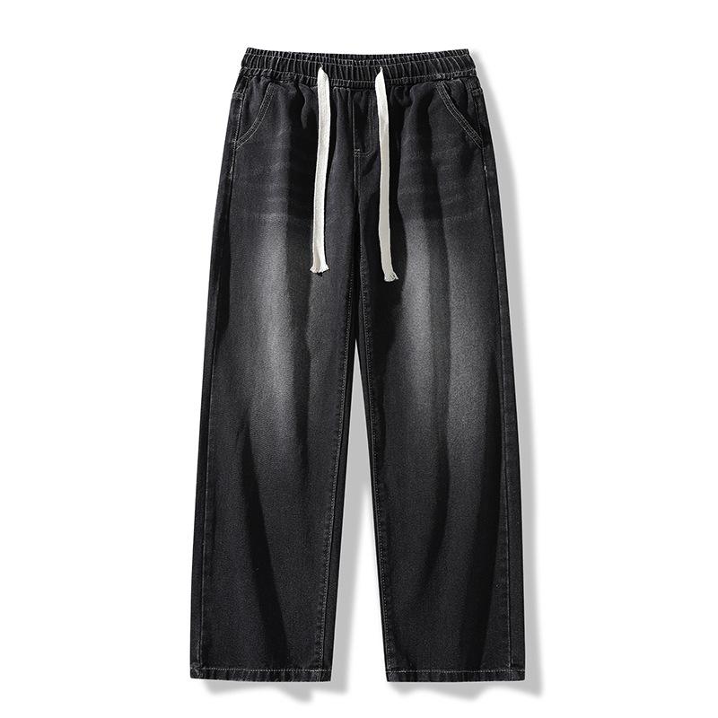 Men's Cotton Vintage cat whiskers Washing Denim Jeans Drawstring Baggy Wide leg Pants Streetwear Sweatpants Track Pants Trousers