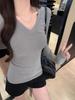 Women's Slim Fit V-Neck Retro T-Shirt: Versatile Autumn Base Layer Top