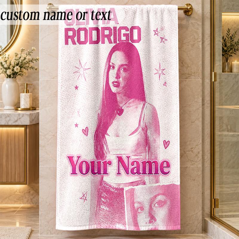 Beach TowelOlivia Rodrigo Custom Name Text Personalized Soft Towel for Beach Pool Indoor Home Decor Gift