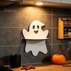 Hollowed Hanging Ornament Halloween Wooden Wall Shelf, Ghost Bat Shape Organizer for Mounted Shelf Home Decor, Spooky Farmhouse Display Rack, Festive