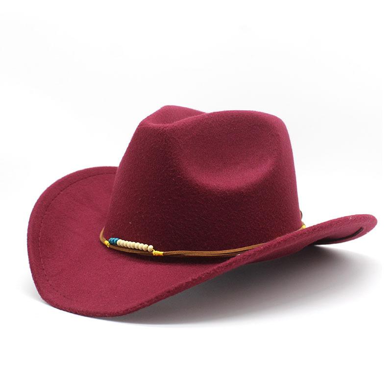 Tibetan Retro Ethnic Spring Woolen Western Cowboy Hat Rolled Brim Wide Edge Visor Top Hat