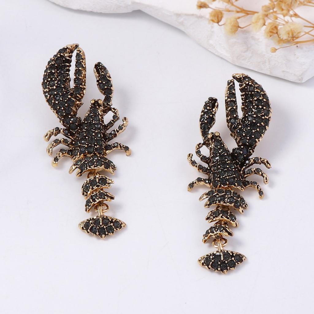 Exaggerated Personality Dark Ocean Leisure Vacation Wind Full Diamond Alloy Exaggerated Lobster Female Earrings Earrings