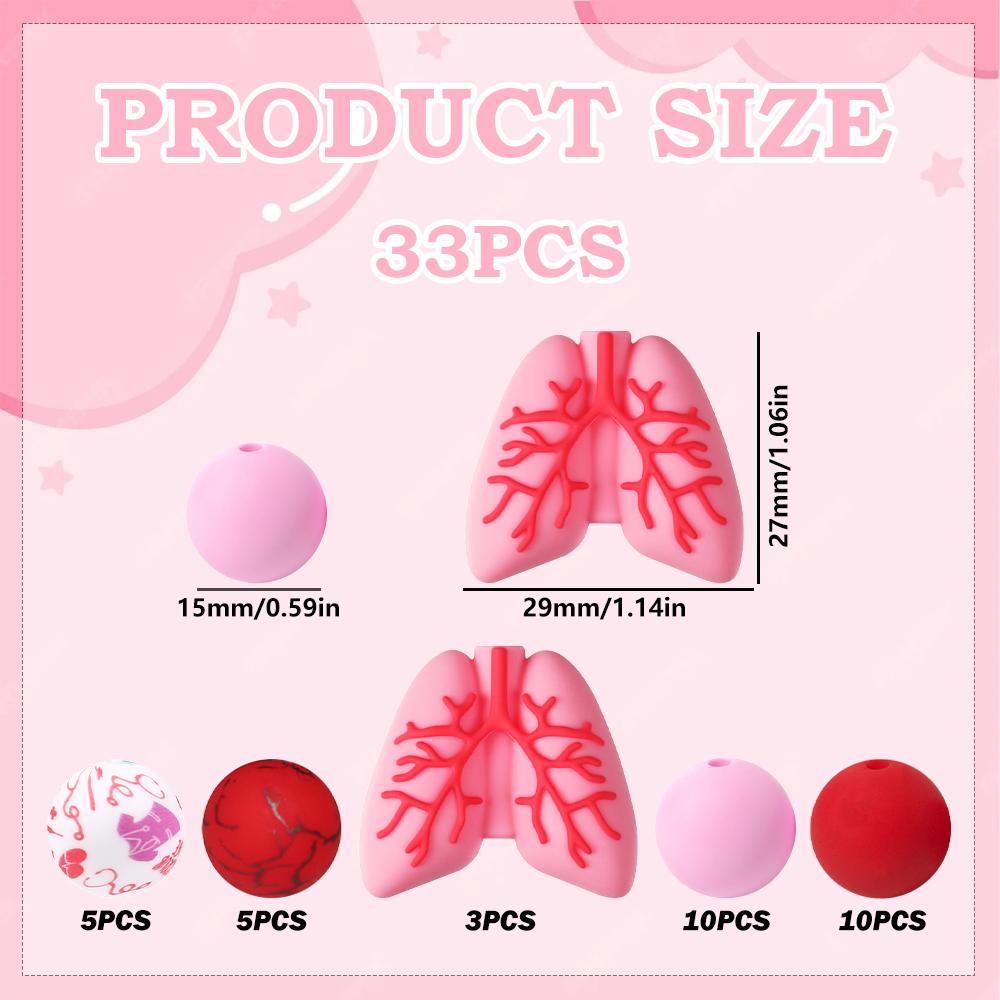 

33Pcs Lung-Shaped Silicone Beads Set - Suitable for DIY Keychains, Bracelets, Decorative Pens, and Pendants - Ideal as a Gift