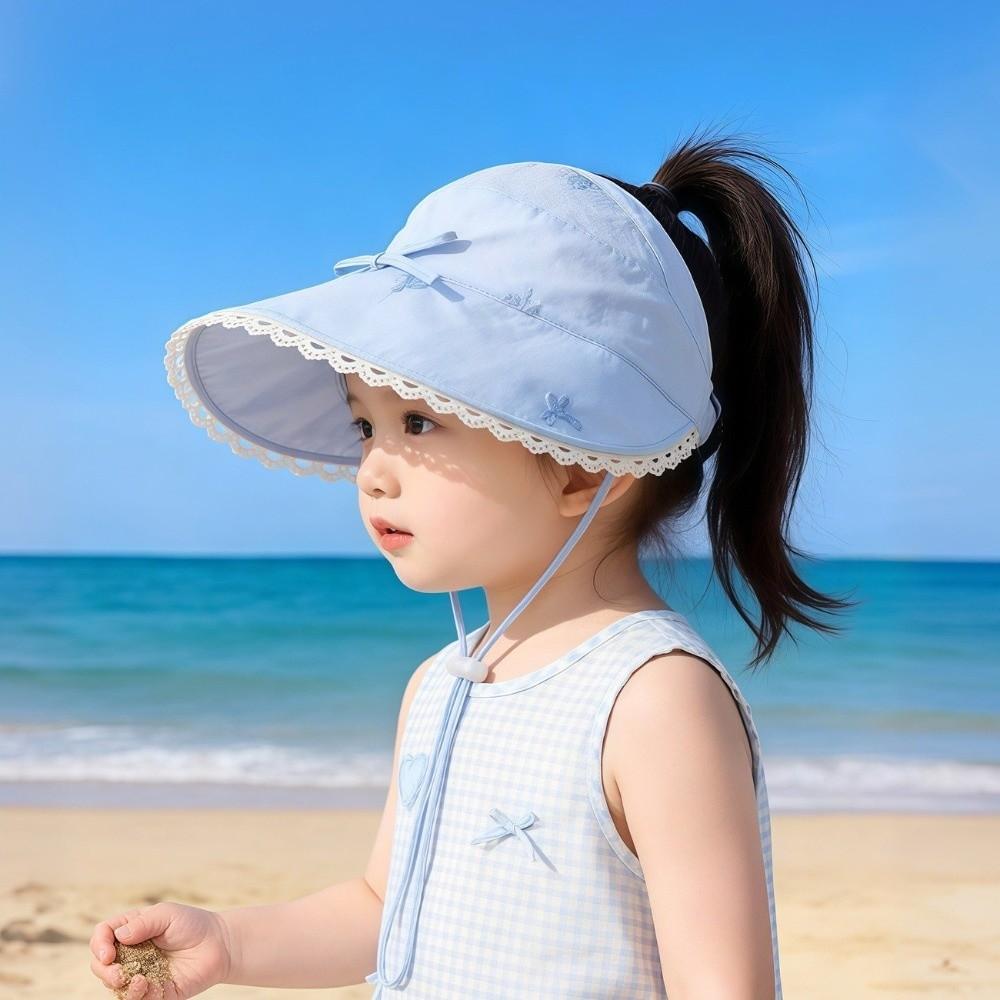 Princess Lace Trim Fisherman Hat Cotton Sun Protection Hat Wide Brim Hat  3-8 Years Old Girls