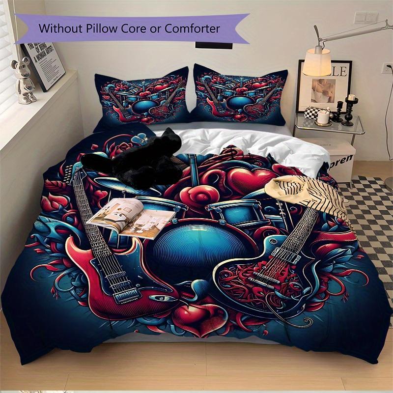 3pcs Music Love Bedding Cover Set, Fashion Classic Popular Print Bedding Set, Soft Comfortable, All Season Use, For Bedroom, Guest Rooma0819186