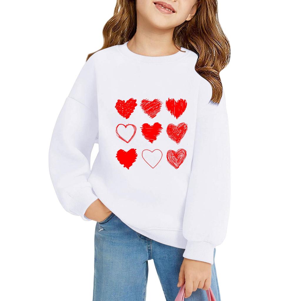 Girls Round Neck Pullovers For Kids Printed Baby Tops Valentine's Day