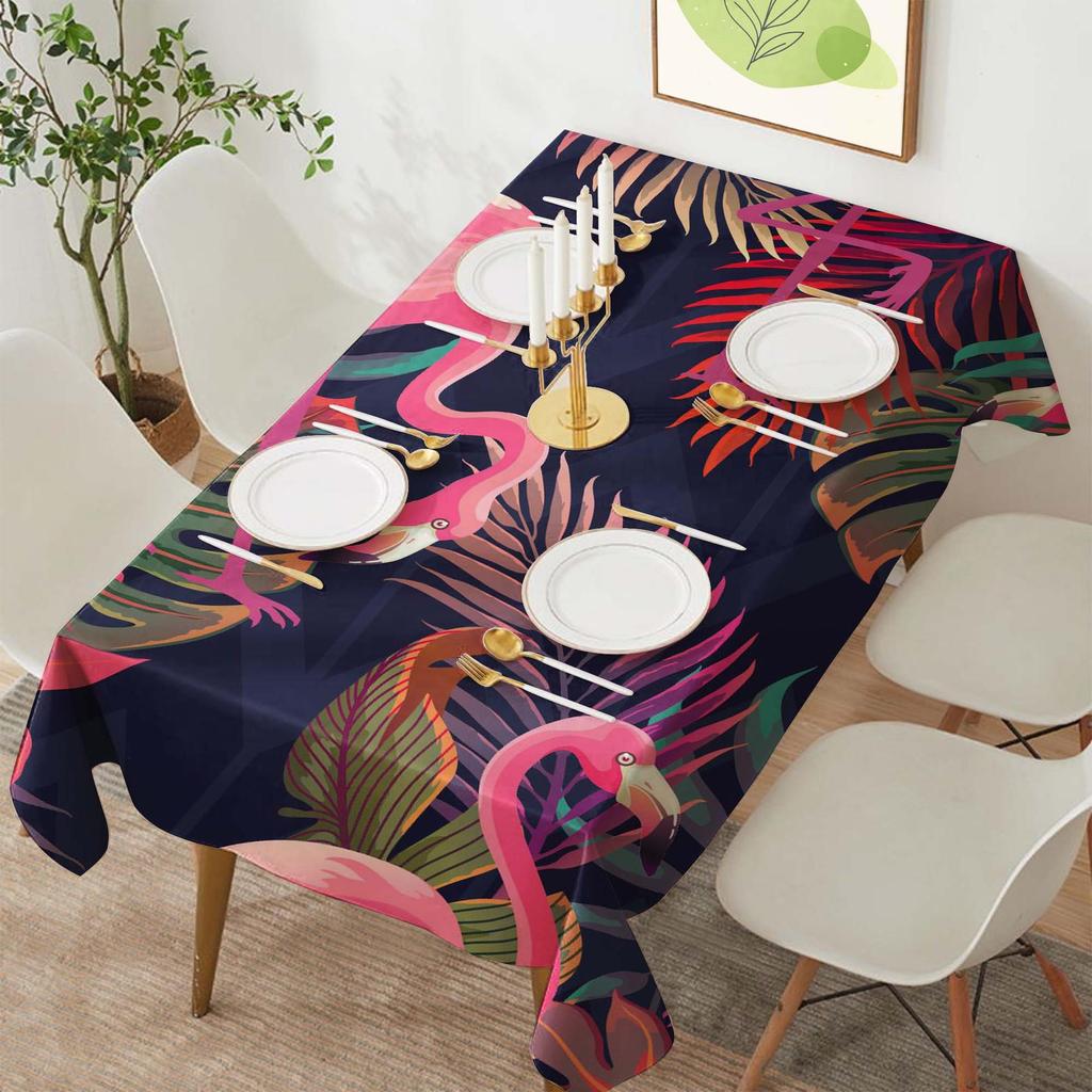 Tropical Flamingo Polyester Rectangular Tablecloth for Parties and Dining