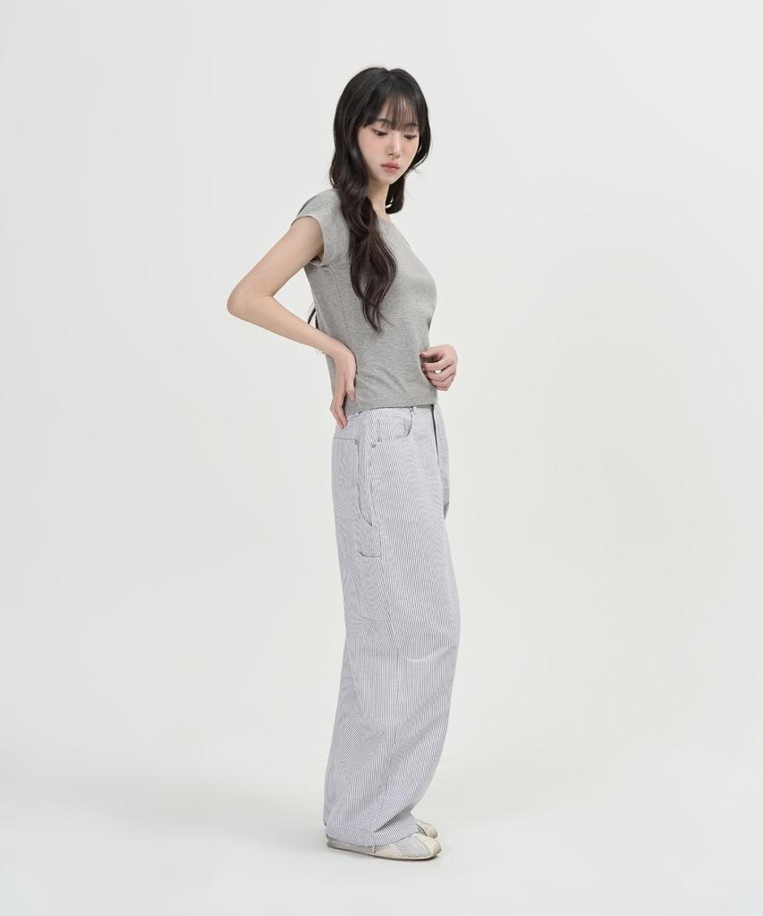 TOFFEE WOMEN W Striped Carpenter Pants (Black)