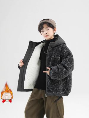 Jungen Samt-Winterjacke 2025 - Dicke, Warme Pelz-Strickjacke für Kinder