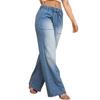 Autumn New Style Women's Denim Long Pants with Drawstring Elastic Waist Straight Leg Fashionable Wide-leg Jeans