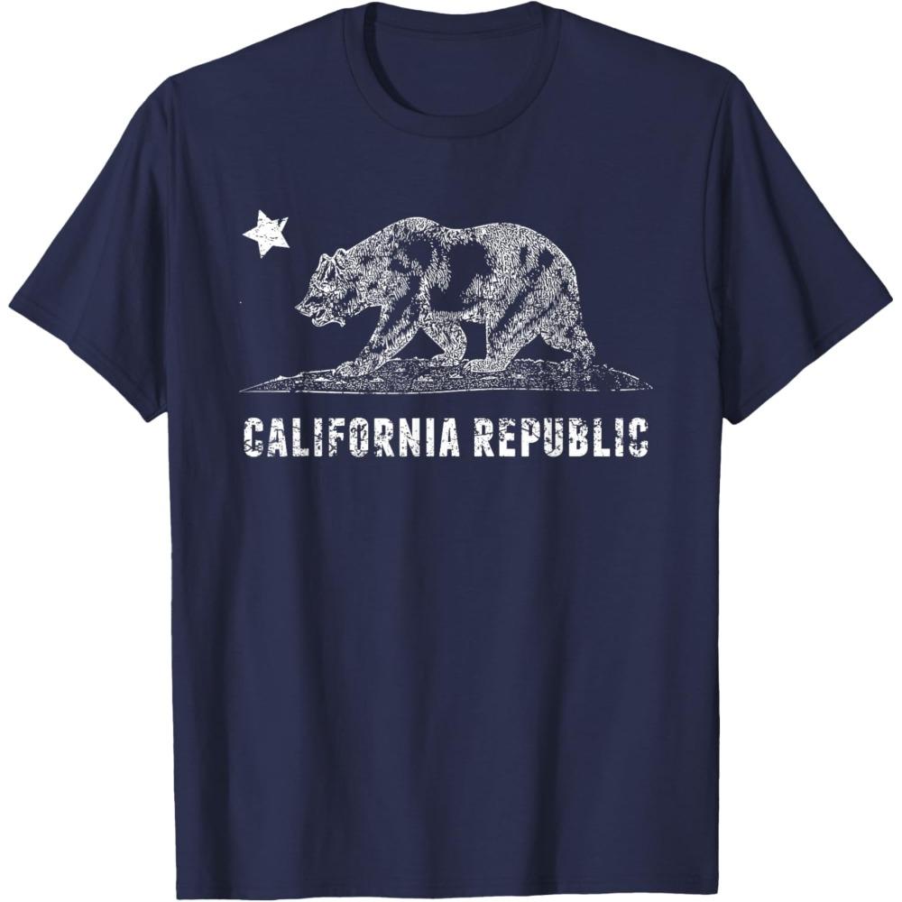 CA Republic Shirt Bear and Star Distressed California State TShirt California Souvenir Tshirt Men Crewneck Cotton Short Sleeve