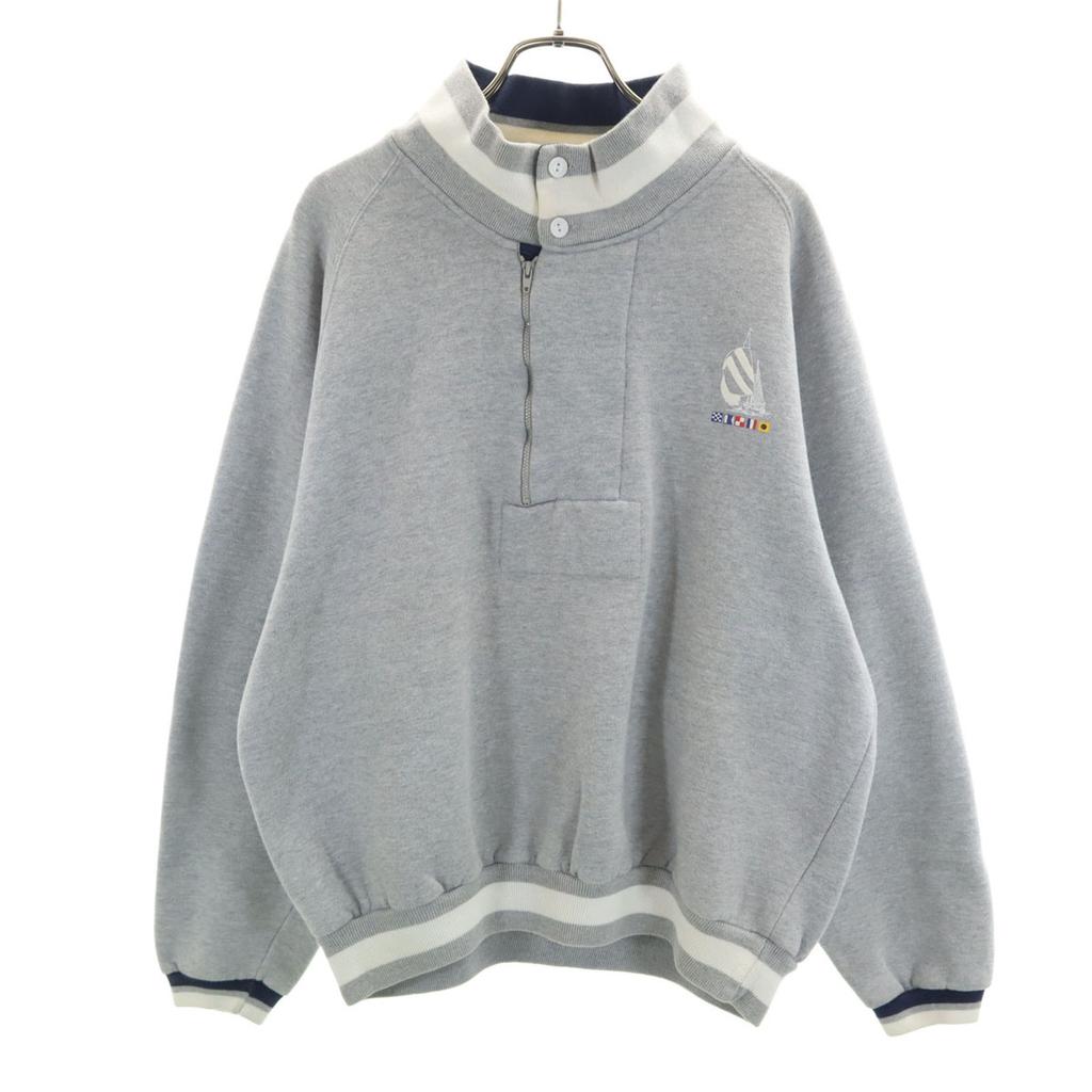 NAUTICA COMPETITION 80s Vintage Long Sleeve Half Zip Sweat L Gray Men's Used