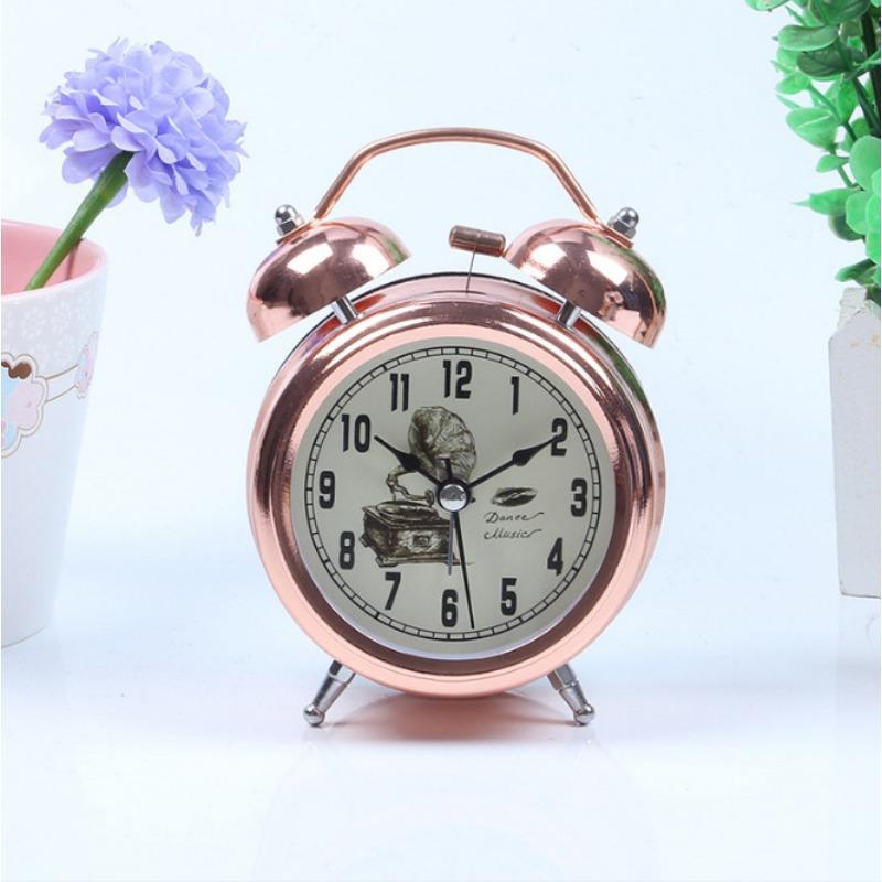 European 3-inch Metal Electroplated Gold Alarm Clock Night Light Creative Bell Ringing Children's Student Seat Clock