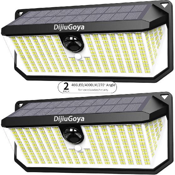 466LED 4000Lm Solar Lights Outdoor Waterproof for Security, 270° Angle & 3 Lighting Modes Motion Sensor Outdoor Lights IP68 Solar Light for Fence