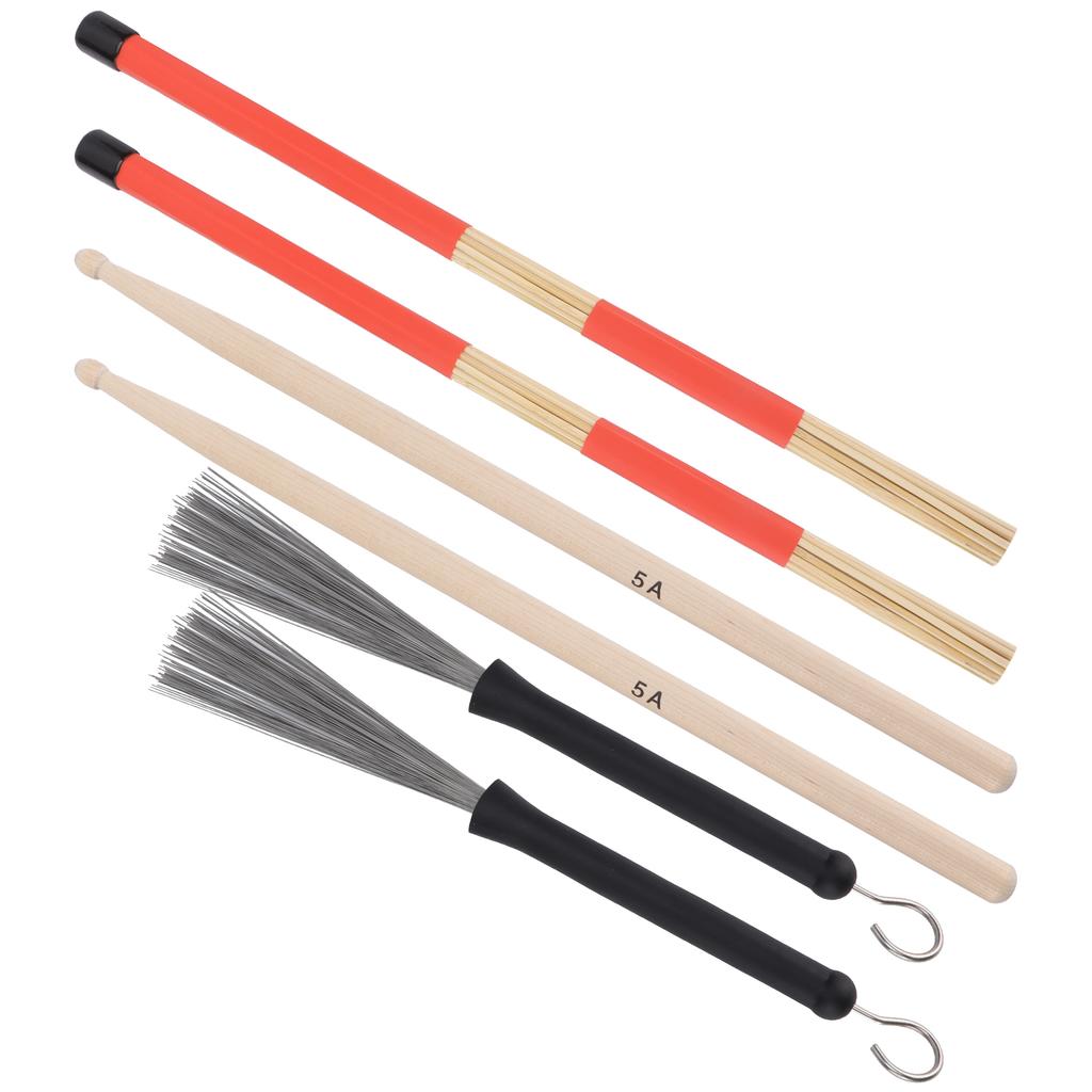 Drum Sticks Set 5A Classic Maple Rod Instrument Accessory with Retractable Brushes for Jazz