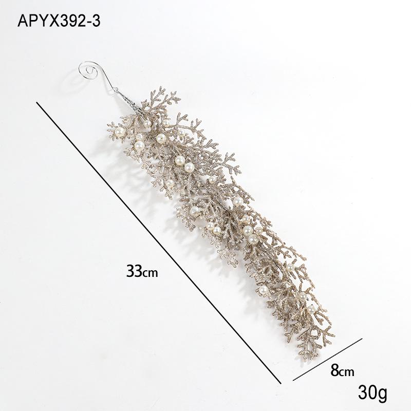 Champagne Irregular Pendant with Pearls, Plastic Cypress Leaf, Christmas Tree Ornament