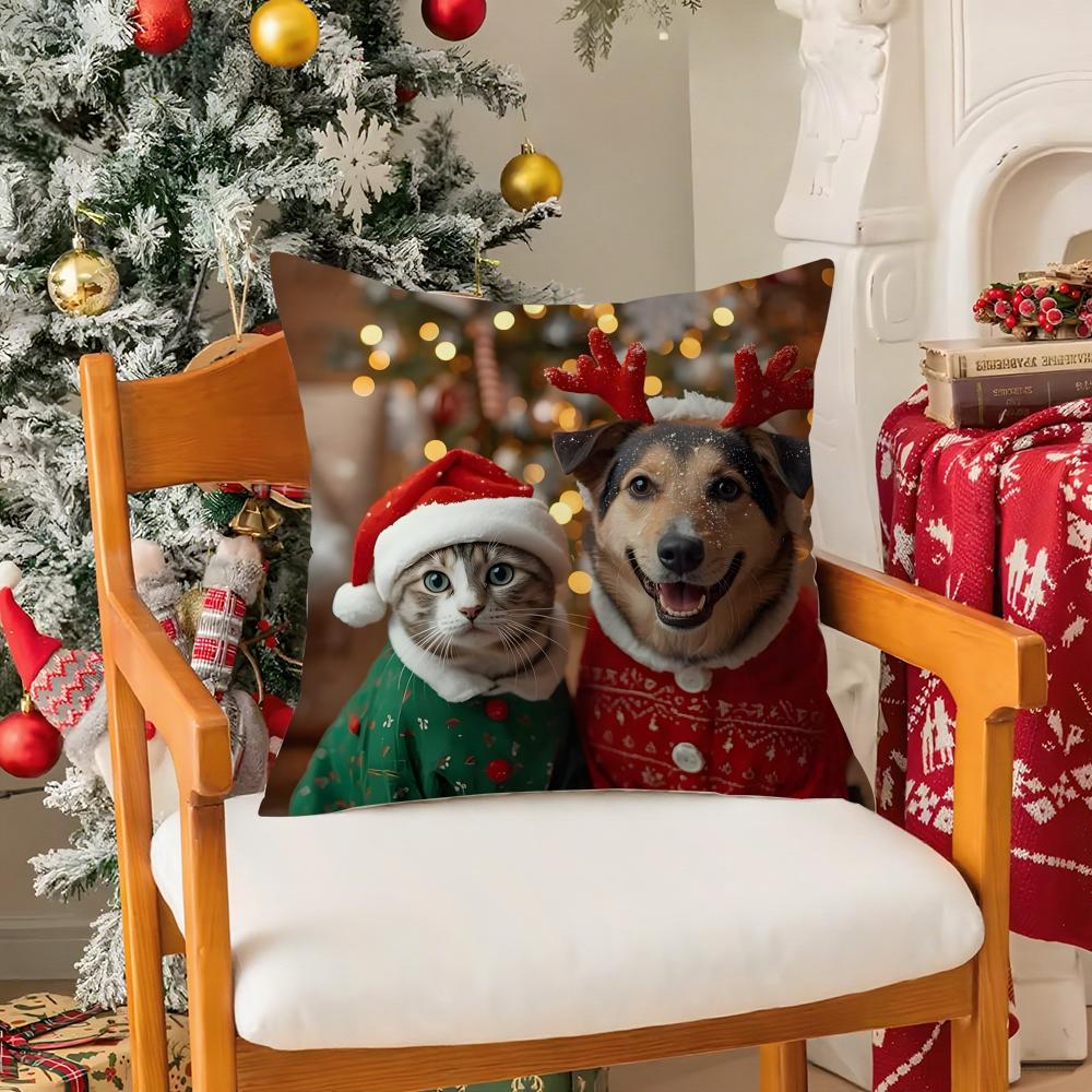 

Christmas Gift Scene Decoration Pillow Case Silky Short Plush With Invisible Zipper Dustproof Sofa Cushion Cover 12x12Inch