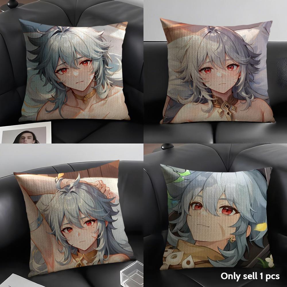 Razor Cute Genshin Impact Cushion Cover Natural Linen Organic Fabric Double-Sided Printing Sofa Home Decor Gift Pillow Case