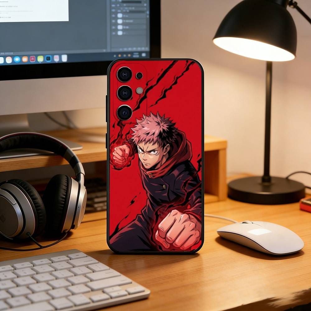Anime J-Jujutsu Kaisen Y-Yuji Itadori Phone Case Black Silicone Soft For Samsung S25,S24,S21,S22,S23,S30,Ultra,S20,Plus,Fe,Lite