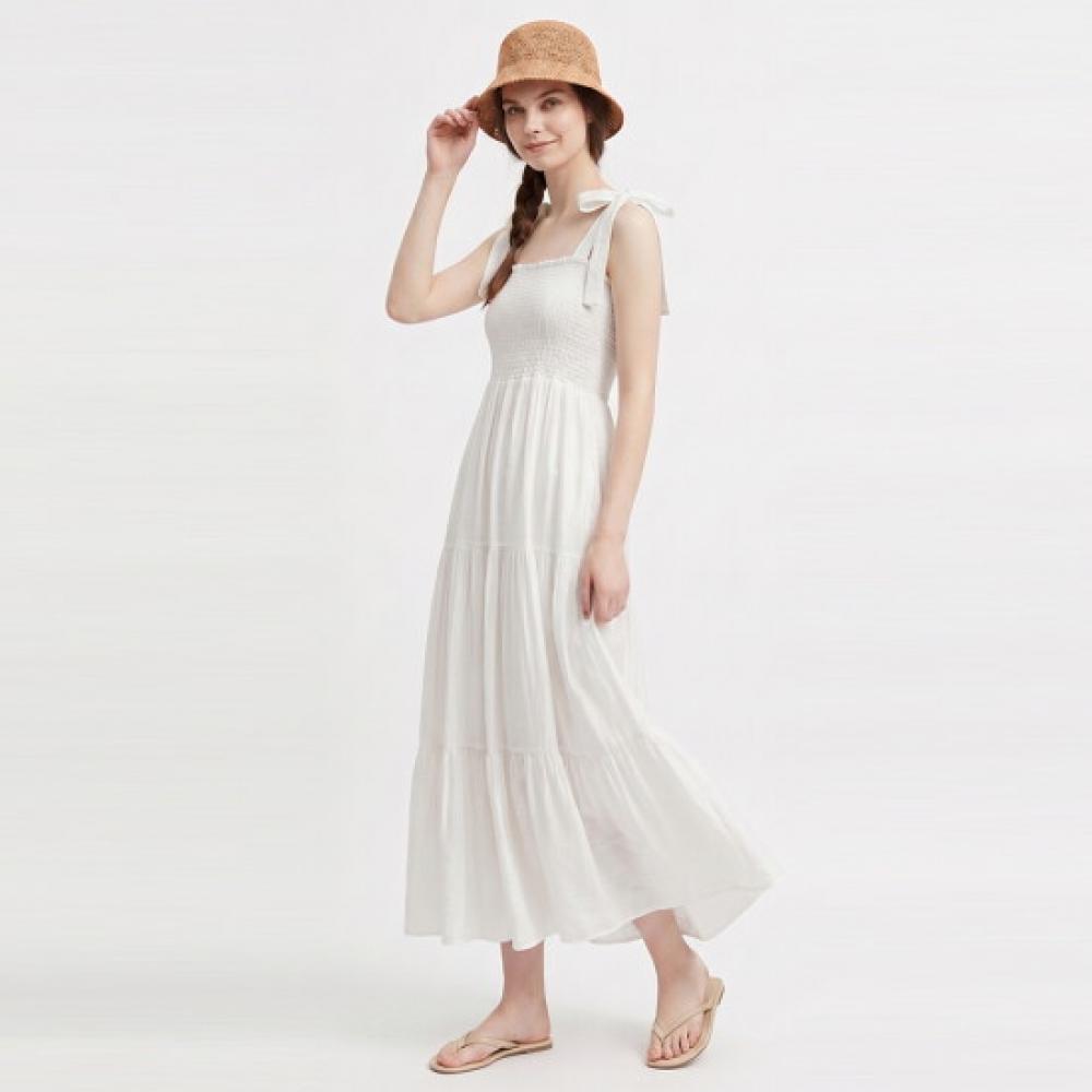 Shop Women S Summer Vacation adjuStable Strap Smocked Long dreSS Ivory Naru Wd