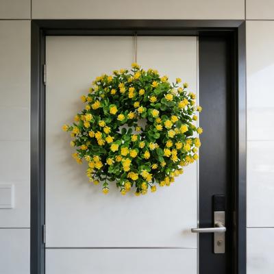 Ghirlanda primaverile/estiva per la porta d'ingresso, ghirlanda artificiale di fiori selvatici con foglie di eucalipto per interni ed esterni, parete, veranda, arredamento rustico per la casa.