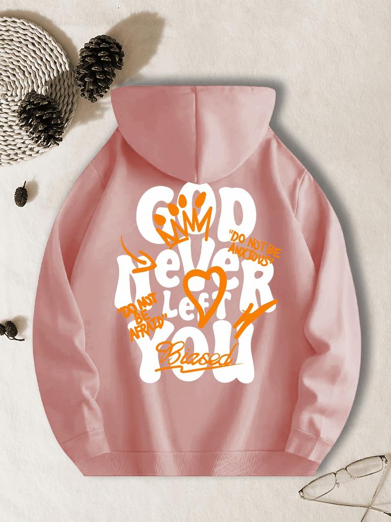 Cozy Brown God Never Left You Inspirational Hoodie Polyester Casual Sweatshirt with Flame Graphics Pockets Long Sleeves for Men