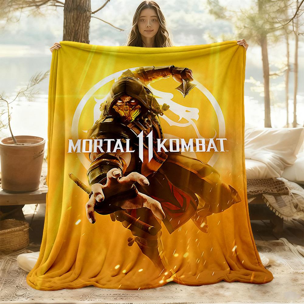 1PC Mortal Kombat, Scorpion Outdoor Blanket Lightweight Flannel, Soft & Warm, All-Season, Outdoor, Camping, Living Room, Office,  L1106025