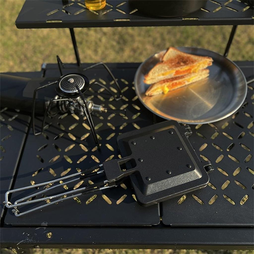 Portable Folding Sandwich Maker Nonstick Double Sided Bread Toast Maker Aluminum Alloy Texture for Camping and Home Use