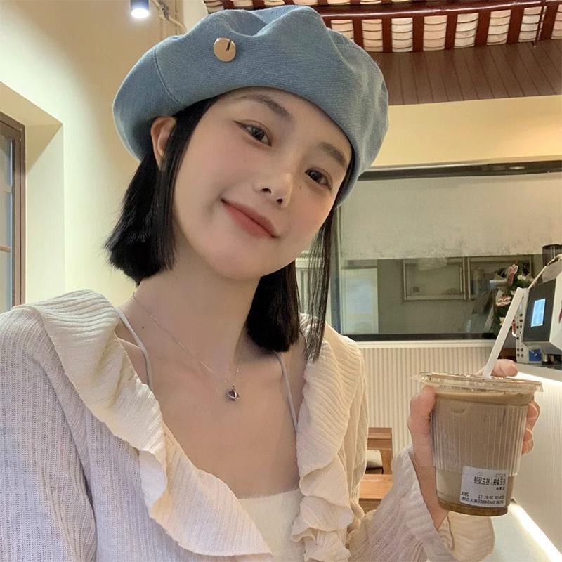 Denim Beret Women's Spring and Autumn Korean Style Versatile Face Show Little Belem Painter Hat Big Head Wrap Hat Trendy