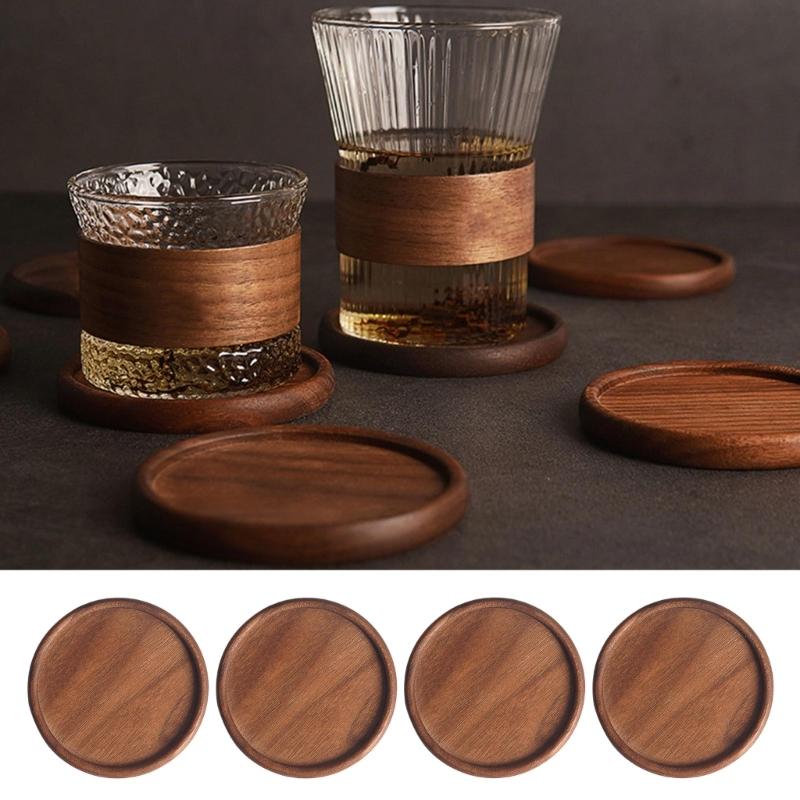4Pcs Wood Coaster for Drink Table Protective Wooden Round Pad for Coffee Table Cup Coaster Mats Home Decorations