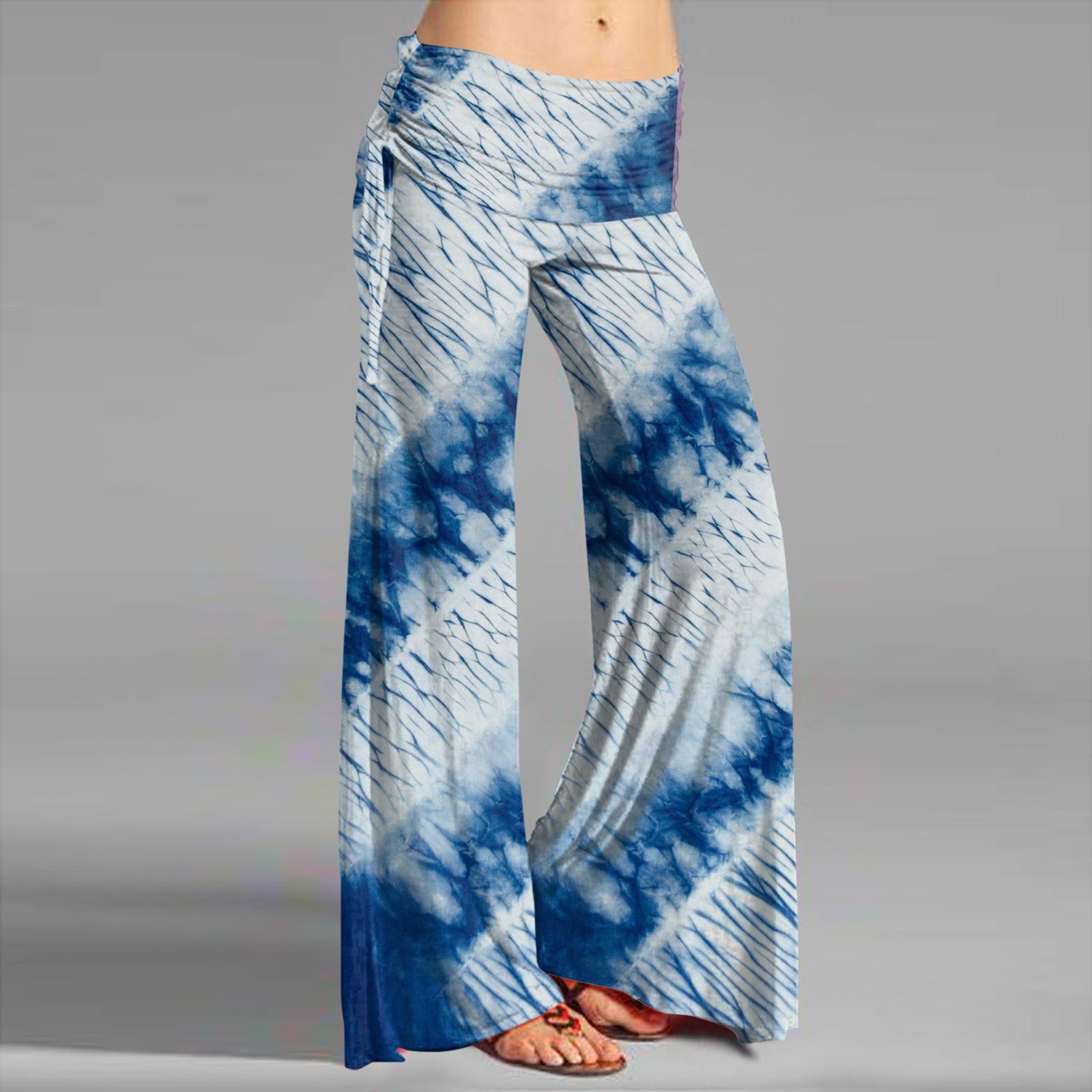 

Женские модные повседневные расклешенные брюки с кулиской и полосатым принтом, широкие брюки L синий