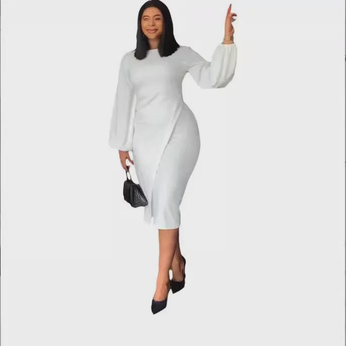 European and American Women's Autumn/Winter Lantern Sleeve Fashion Commuter Dress