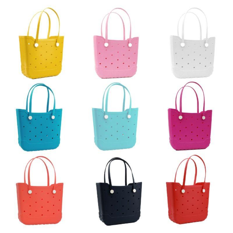 

Large Capacity EVA Beach Bag with Holes - Outdoor Handbag and Storage Basket 37x13x33 cm рожевий