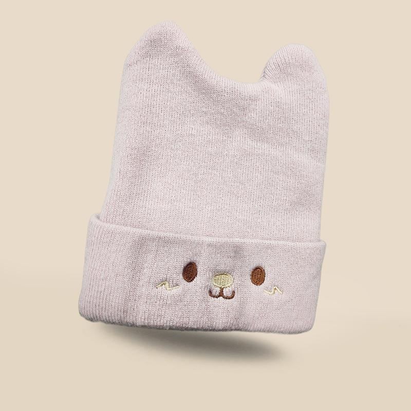 Cute Cat Embroidered Knitted Hat Outdoor Warm Ear Protection Cat Ears Wool Cap Over Head Cold Cap Street Beanies Cap Penny Cap