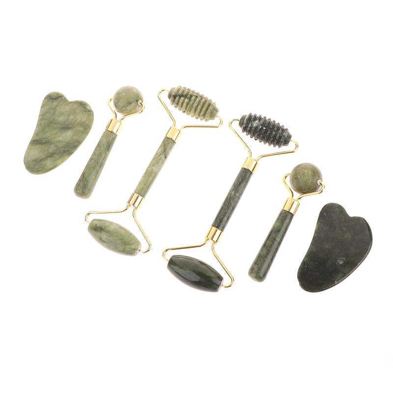 3Pcs Natural Jade Roller Massager For Face Body Back Foot Massage Roller Facial Lifting Anti-Wrinkle Double-End Gua Sha Jade