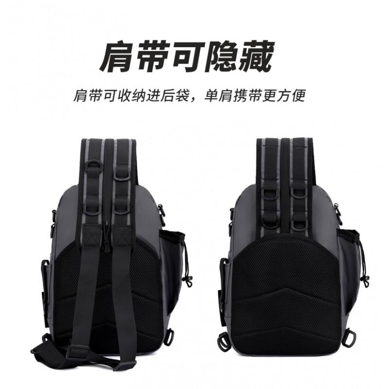Zaino da Pesca Multiscomparto Borsa a Spalla Singola a Tracolla Porta Canne Nylon Impermeabile Attrezzatura