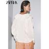 Zaprha 2025 Summer New Fashion Linen Blend round Neck Loose Long sleeve Shirts Top 8224149
