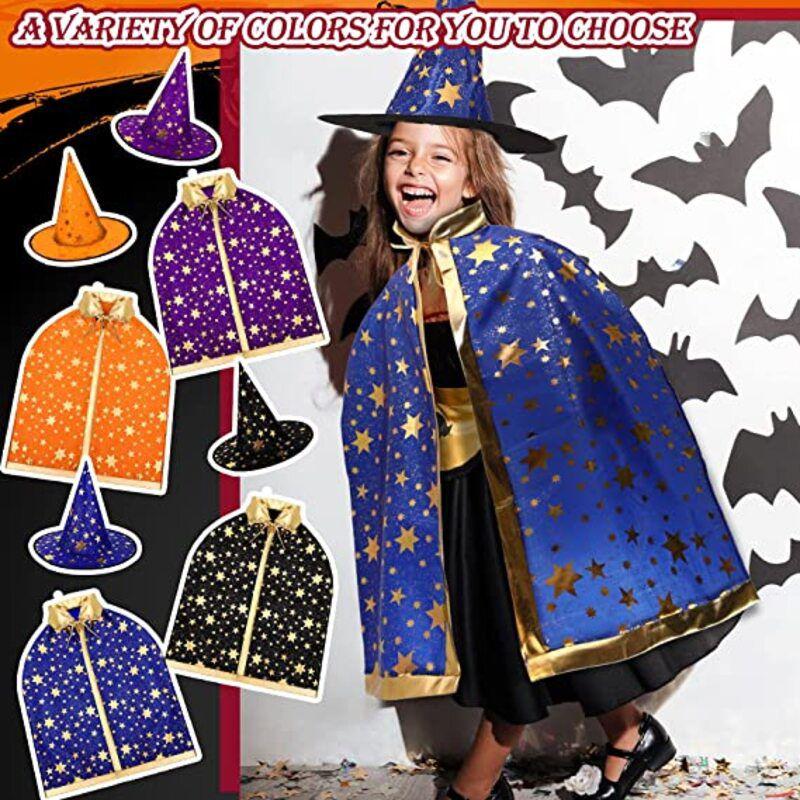 Halloween Cosplay Wizard Cape For Kids With Dazzling Star Pattern And Hat