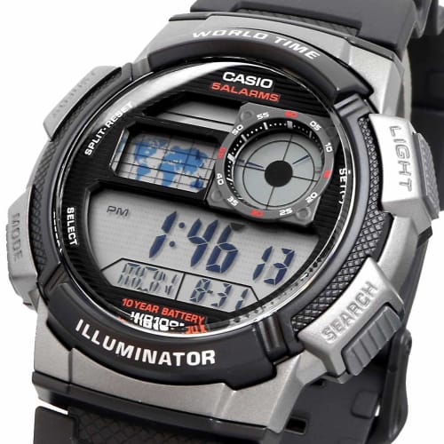 Casio AE-1000W-1BV World Time Digital Men's Watch, Black/Gray Metallic, Overseas Model