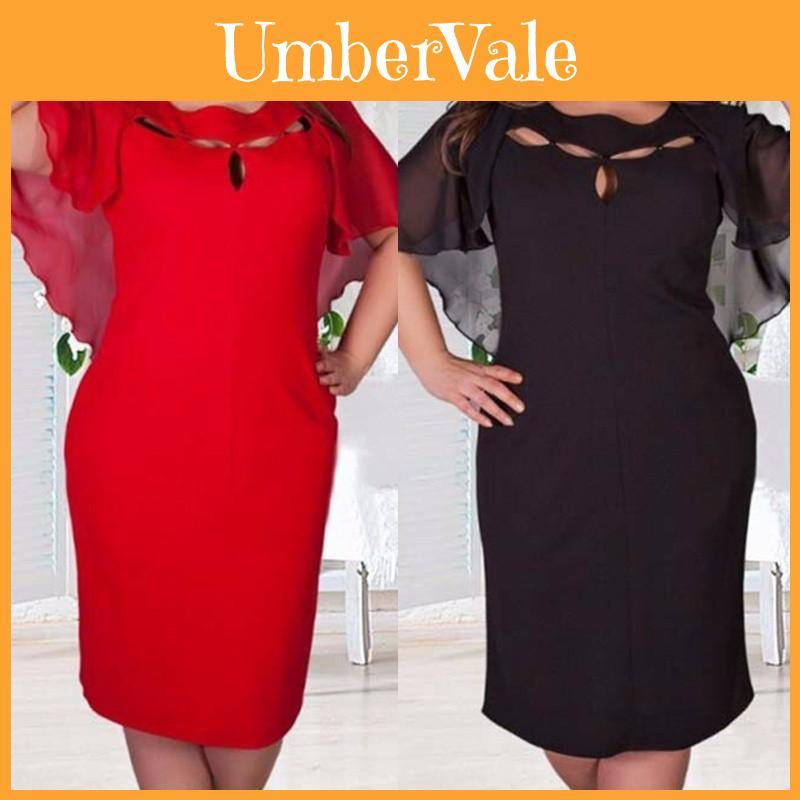 Women Fashion Hollow Out 6xl Plus Size Short Sleeve Solid Color Dress For Effortless Style**