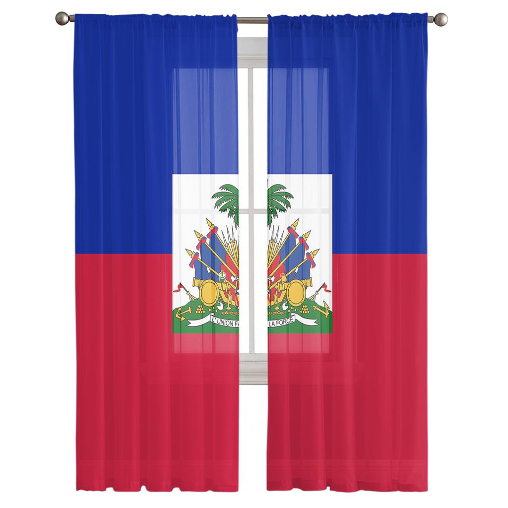 Haiti Ulusal Bayrak Günü Tül Perdeler Oturma Odası İçin Şeffaf Perdeler Yatak Odası İçin Mutfak Pencere Perdesi