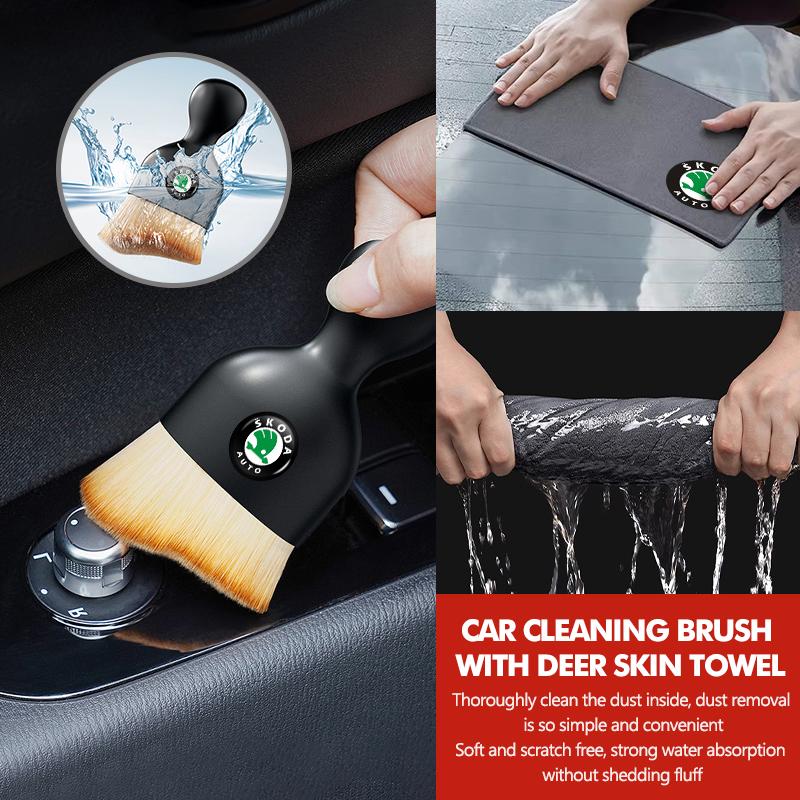 Car Detailing Soft Wool Brush Dashboard Gap Cleaning Dust Remove Wash Towel For Skoda Kodiaq Fabia Kamiq Karoq Octavia 2 3 Rapid udcx63