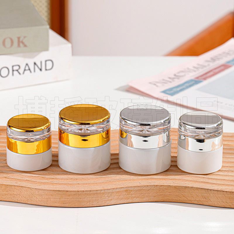

Refillable Droplet Glass Cream Bottle with Acrylic Lid for Cosmetics 20g Pearl White + Gold Lid; Pearl White; Glass