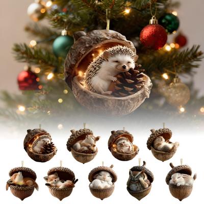 Gemütliche Wald Eichel Ornamente 2D Acryl Tier Hängedekor für Weihnachtsbaum