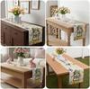 Happy Easter Bunny Floral Egg Linen Table Runner Party Decor Spring Sunflower Hydrangea Butterfly Table Runner Easter Decoration