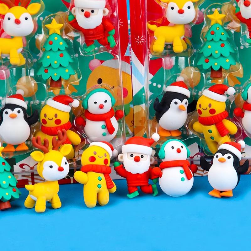 3D Weihnachts-Radiergummis: Weihnachtsmann & Schneemann Abnehmbare Schüler-Schreibwaren