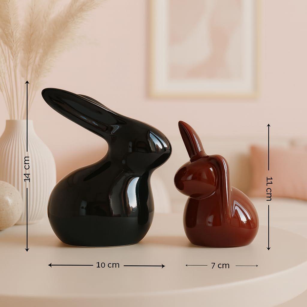 Home Decor Ceramic Rabbit Figurines (Set of 2, Black and Brown)