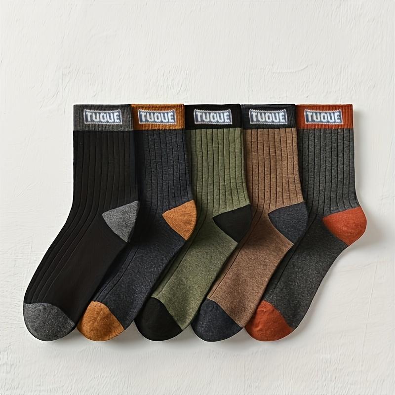 10pcs/5pairs Men's Warm Winter Socks - Plush Knit, All Seasons -Cushioned Compression Socks - Men's Heavy Duty Thermal Socks