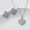 Dainty Zirconia-Encrusted Four-Leaf Clover Necklace Earring Set In Gold Or White Finish Lightweight O-Chain Jewelry Women